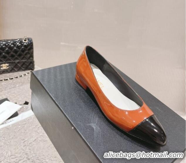 Shop Duplicate Chanel Patent Calfskin Ballet Flat in Patent Leather G45054 Orange