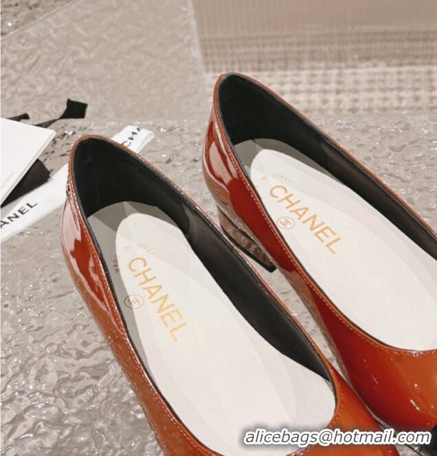 Shop Duplicate Chanel Patent Calfskin Ballet Flat in Patent Leather G45054 Orange