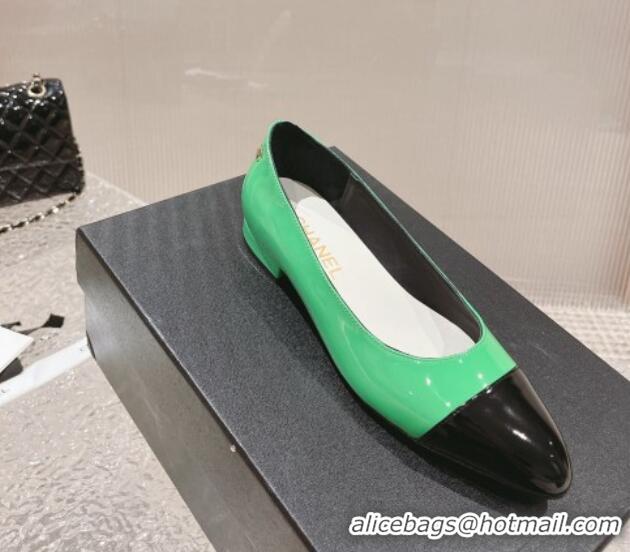 Best Price Chanel Patent Calfskin Ballet Flat in Patent Leather G45054 Green