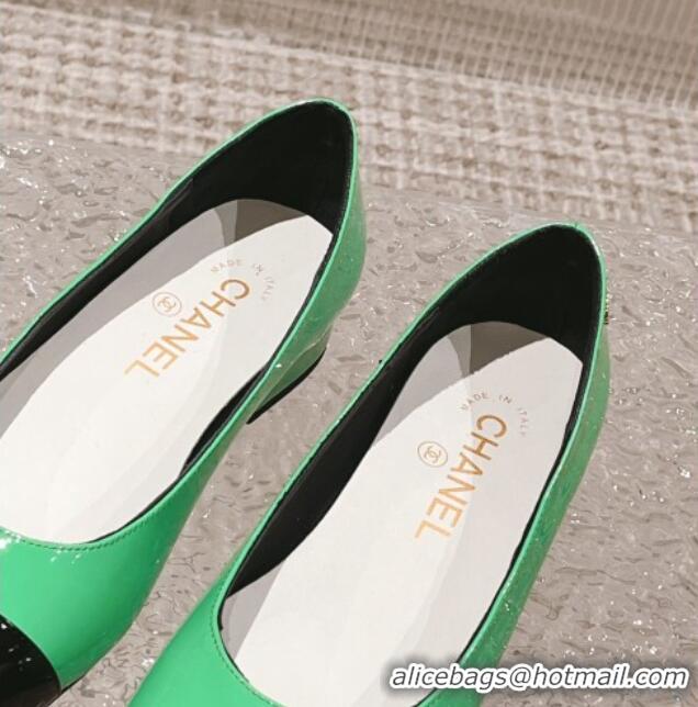 Best Price Chanel Patent Calfskin Ballet Flat in Patent Leather G45054 Green