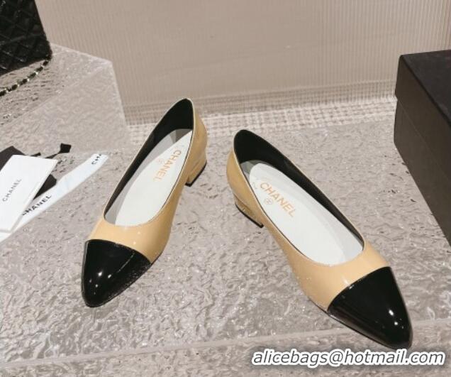 Stylish Chanel Patent Calfskin Ballet Flat in Patent Leather G45054 Beige