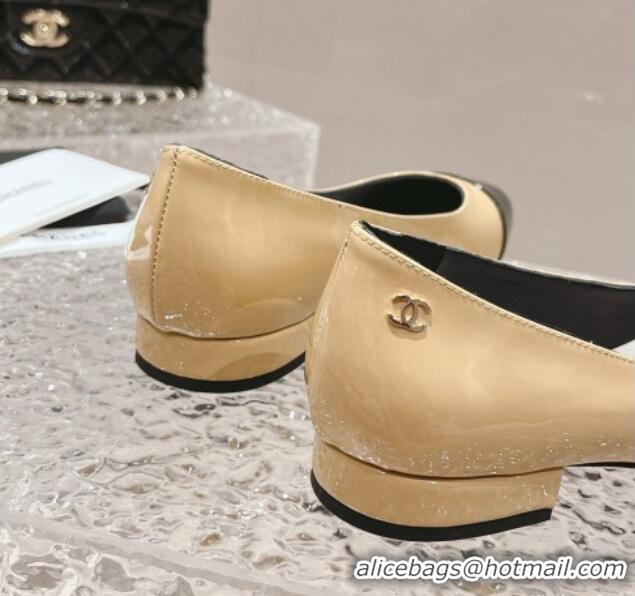 Stylish Chanel Patent Calfskin Ballet Flat in Patent Leather G45054 Beige