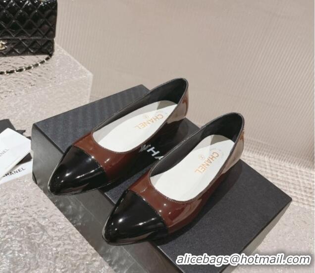 Pretty Style Chanel Patent Calfskin Ballet Flat in Patent Leather G45054 Brown