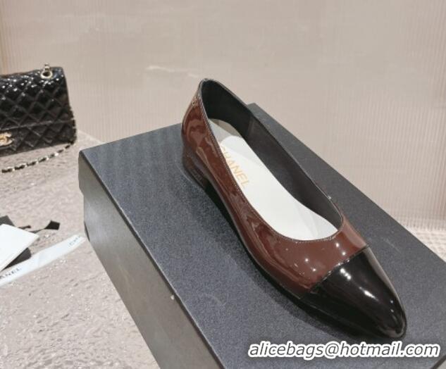 Pretty Style Chanel Patent Calfskin Ballet Flat in Patent Leather G45054 Brown