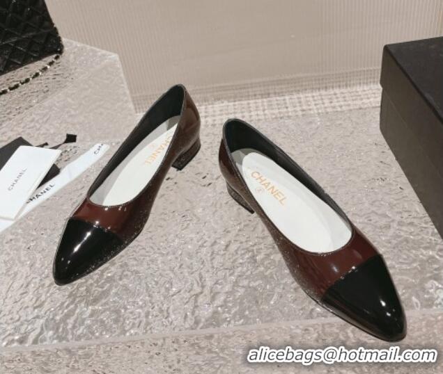 Pretty Style Chanel Patent Calfskin Ballet Flat in Patent Leather G45054 Brown