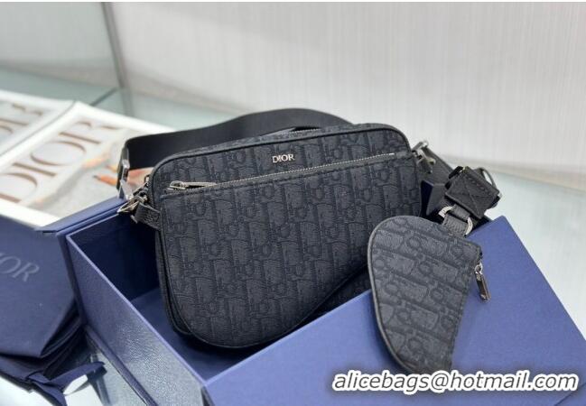 Inexpensive Dior Saddle Triple Pouch in Dior Oblique Jacquard CD3102 Black 2023