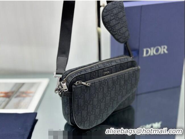 Inexpensive Dior Saddle Triple Pouch in Dior Oblique Jacquard CD3102 Black 2023