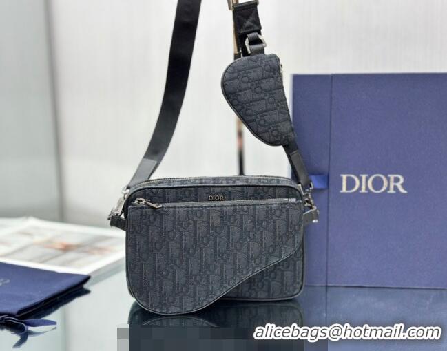 Inexpensive Dior Saddle Triple Pouch in Dior Oblique Jacquard CD3102 Black 2023