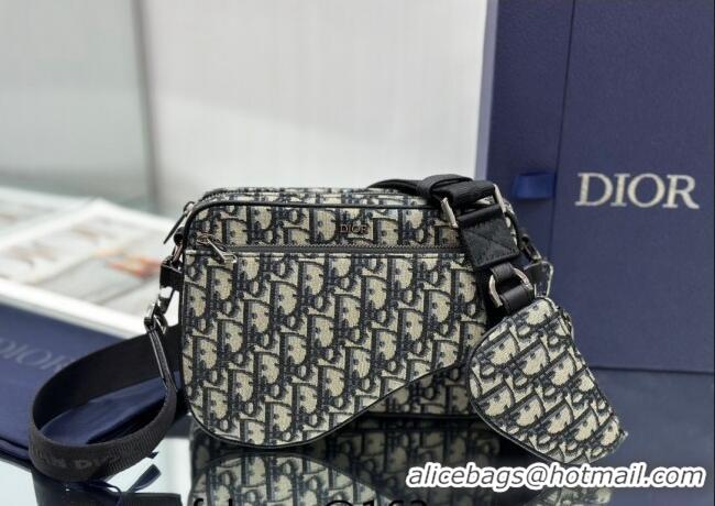 Promotional Dior Saddle Triple Pouch in Oblique Jacquard CD3102 Beige and Black 2023