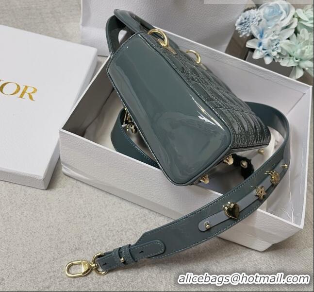 Shop Grade Dior Small Lady Dior My ABCDior Bag in Patent Leather CD6902 Bluish Grey 2023