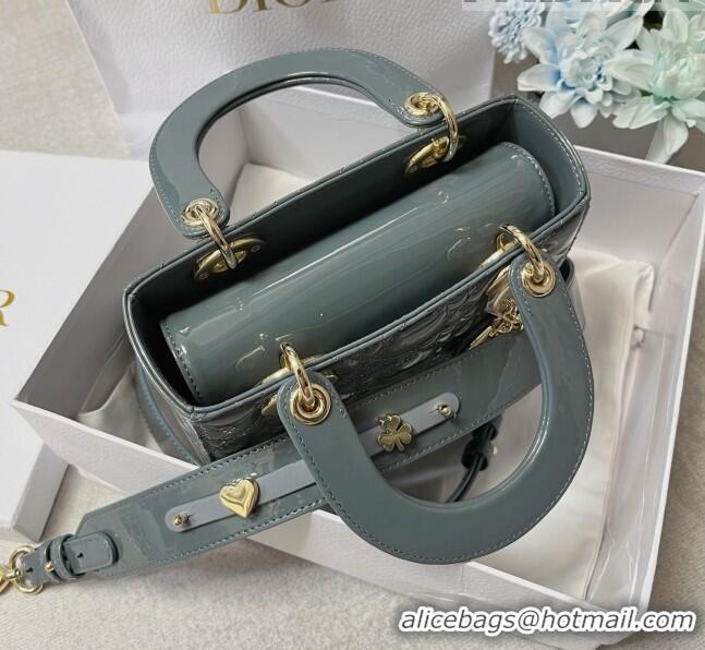 Shop Grade Dior Small Lady Dior My ABCDior Bag in Patent Leather CD6902 Bluish Grey 2023