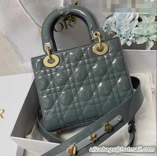 Shop Grade Dior Small Lady Dior My ABCDior Bag in Patent Leather CD6902 Bluish Grey 2023