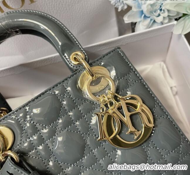 Shop Grade Dior Small Lady Dior My ABCDior Bag in Patent Leather CD6902 Bluish Grey 2023