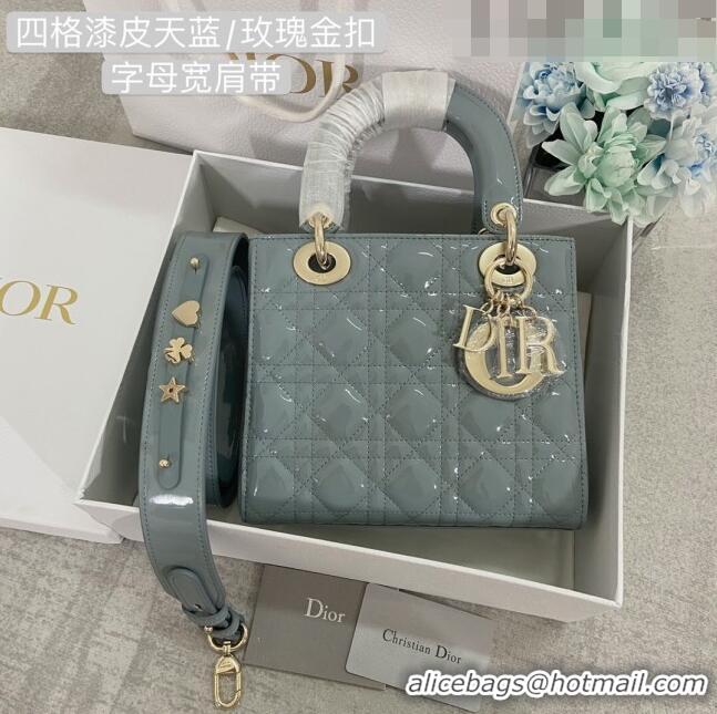 Good Looking Dior Small Lady Dior My ABCDior Bag in Patent Leather CD6902 Sky Blue 2023