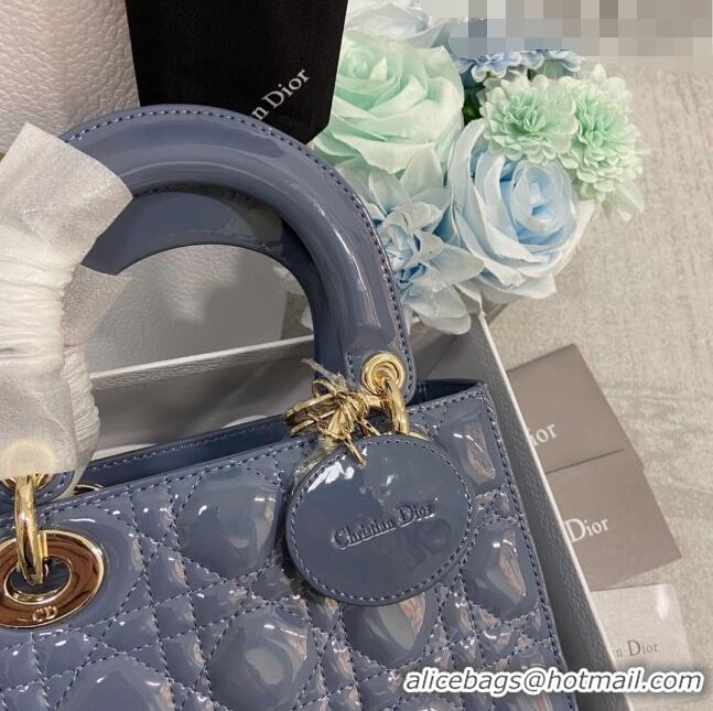 Pretty Style Dior Small Lady Dior My ABCDior Bag in Patent Leather CD6902 Denim Blue 2023