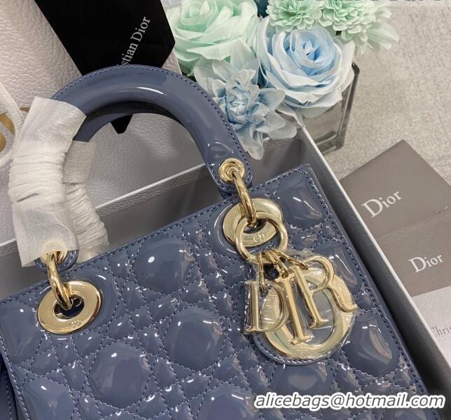 Pretty Style Dior Small Lady Dior My ABCDior Bag in Patent Leather CD6902 Denim Blue 2023