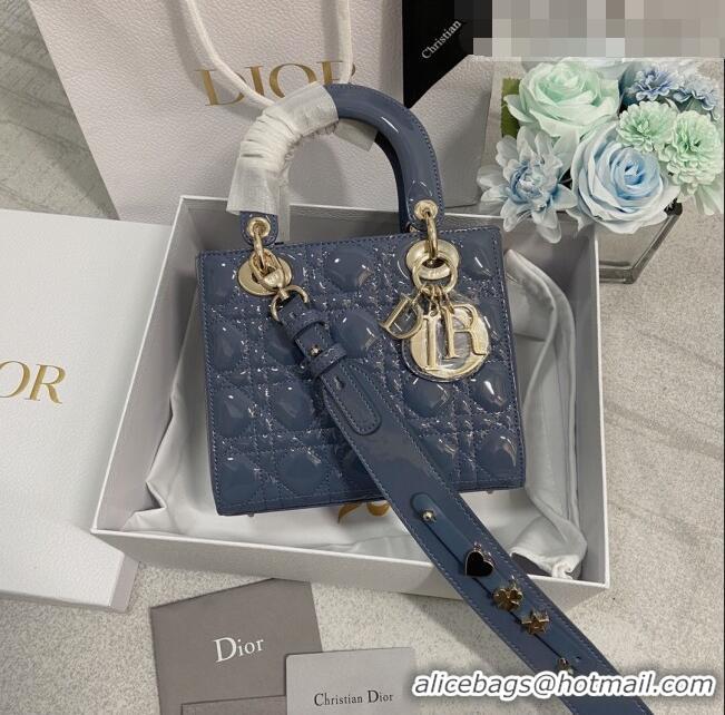 Pretty Style Dior Small Lady Dior My ABCDior Bag in Patent Leather CD6902 Denim Blue 2023