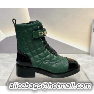 Best Price Chanel Quilted Lambskin Combat Lace-up Ankle Boots 4cm Green 719090