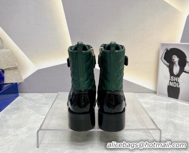 Best Price Chanel Quilted Lambskin Combat Lace-up Ankle Boots 4cm Green 719090