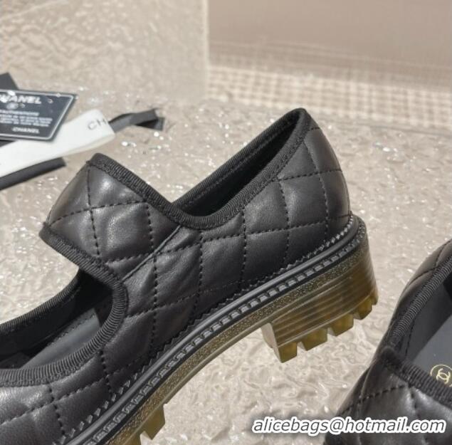 Lowest Price Chanel Quilted Lambskin & Patent Leather Mary Janes Loafers with Heart Strap Black 719094