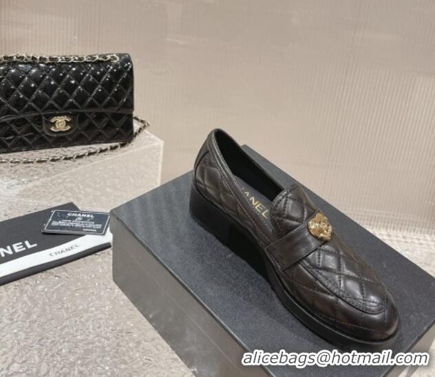 Grade Quality Chanel Heart Quilted Lambskin Loafers Black 719098