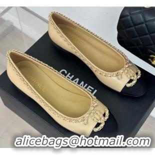 Good Quality Chanel Lambskin Ballet Flat with Chain CC Beige 719105