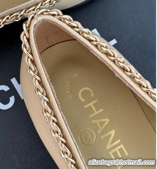 Good Quality Chanel Lambskin Ballet Flat with Chain CC Beige 719105