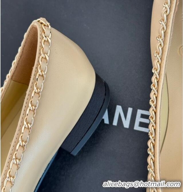 Good Quality Chanel Lambskin Ballet Flat with Chain CC Beige 719105