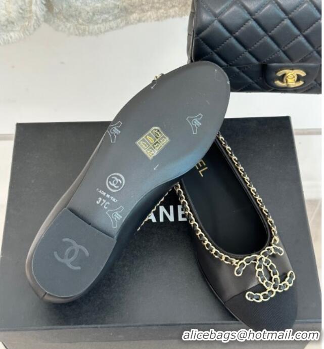 Stylish Chanel Lambskin Ballet Flat with Chain CC Black 719106