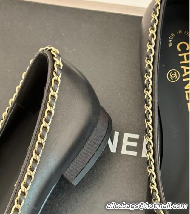 Stylish Chanel Lambskin Ballet Flat with Chain CC Black 719106