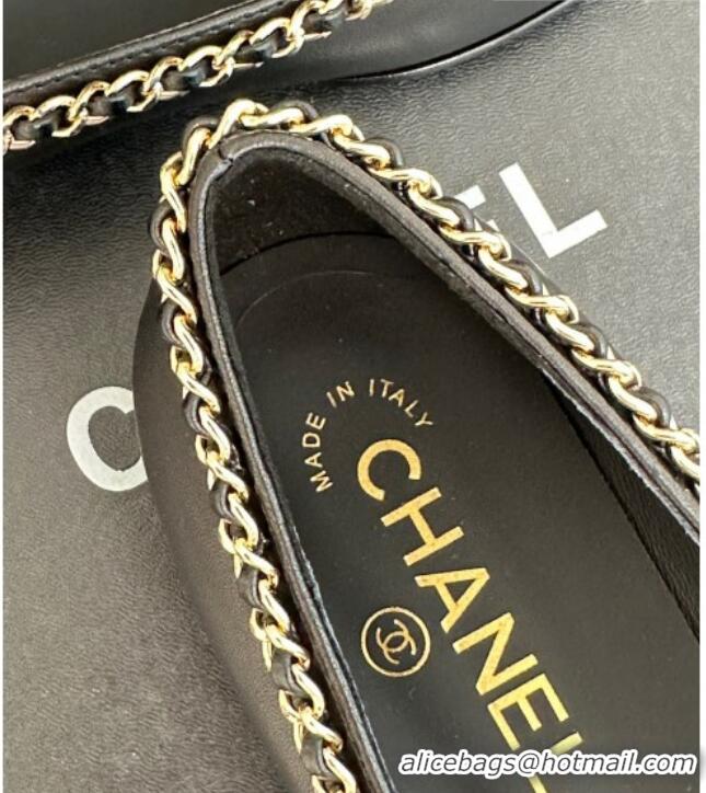 Stylish Chanel Lambskin Ballet Flat with Chain CC Black 719106