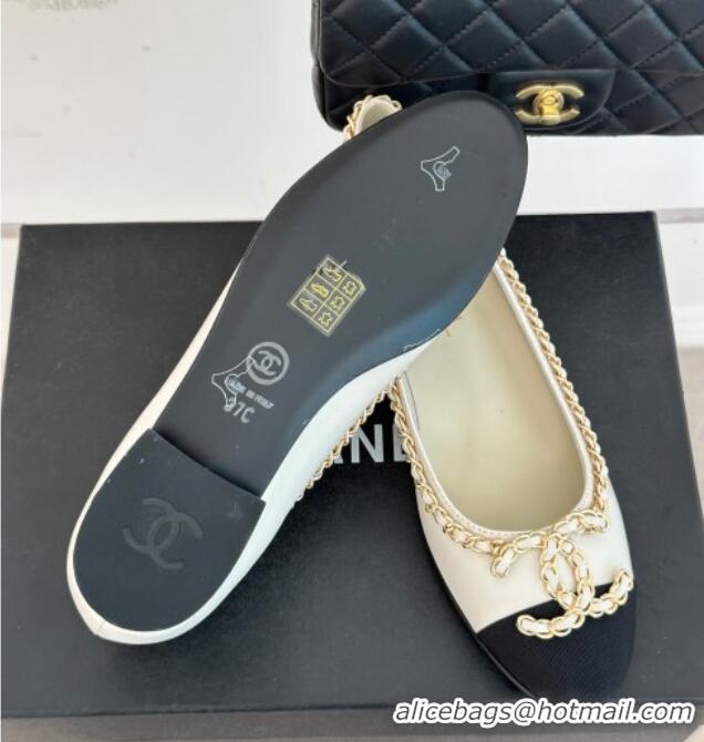 Stylish Chanel Lambskin Ballet Flat with Chain CC White 719107