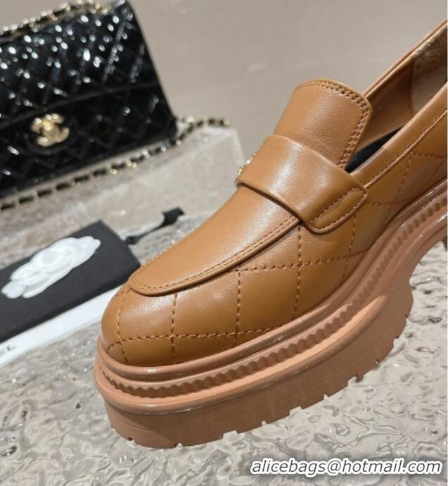 Hot Style Chanel Calfskin Loafers with CC Brown 719108