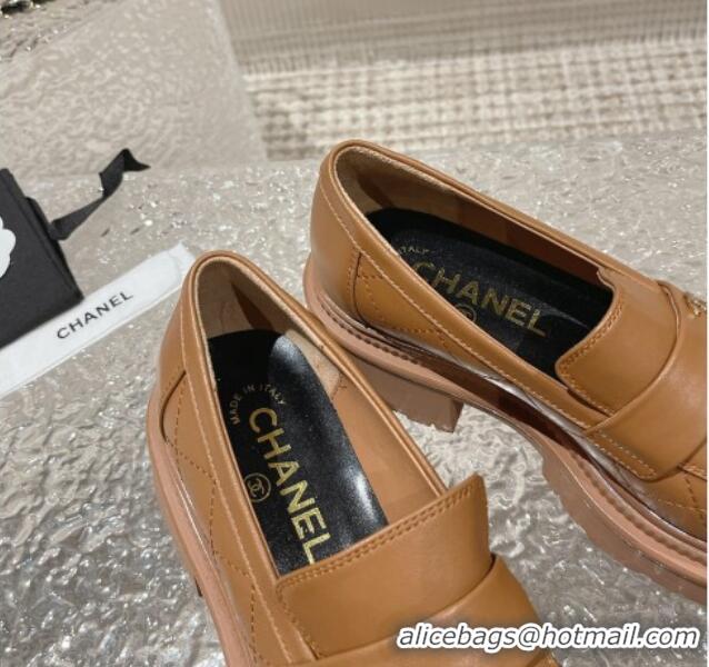 Hot Style Chanel Calfskin Loafers with CC Brown 719108