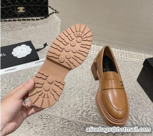 Hot Style Chanel Calfskin Loafers with CC Brown 719108