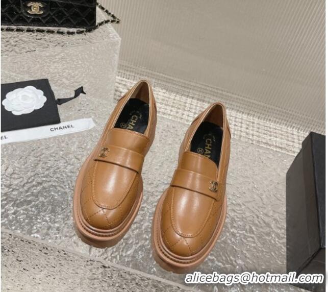 Hot Style Chanel Calfskin Loafers with CC Brown 719108