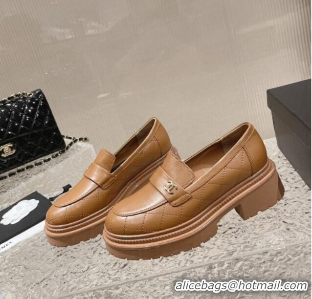 Hot Style Chanel Calfskin Loafers with CC Brown 719108