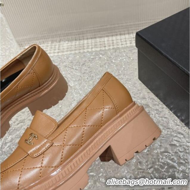 Hot Style Chanel Calfskin Loafers with CC Brown 719108