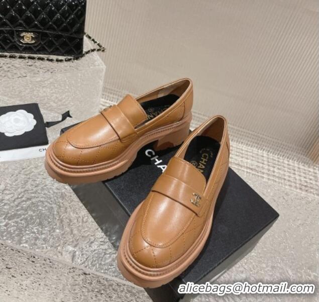 Hot Style Chanel Calfskin Loafers with CC Brown 719108