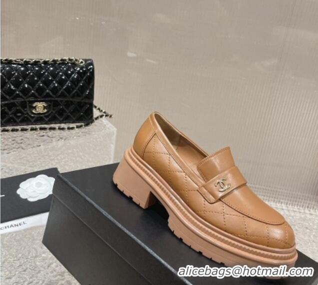 Hot Style Chanel Calfskin Loafers with CC Brown 719108