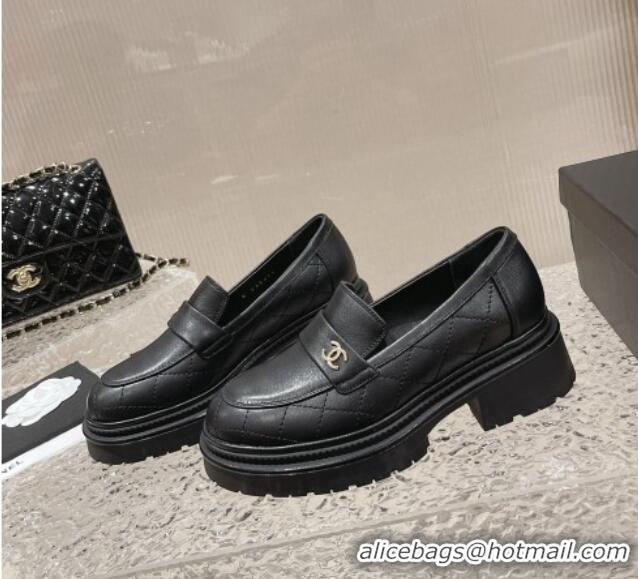 Best Product Chanel Calfskin Loafers with CC Black 719109