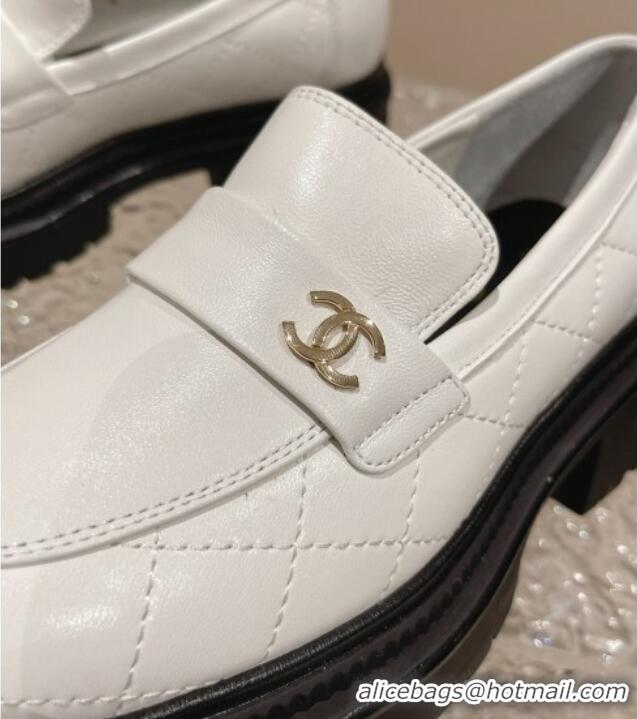 Popular Style Chanel Calfskin Loafers with CC White 719110