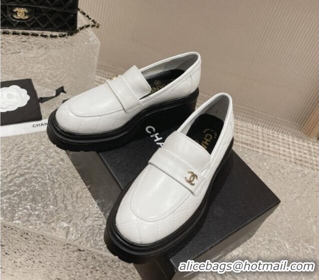 Popular Style Chanel Calfskin Loafers with CC White 719110