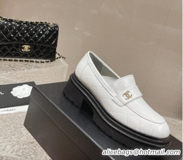 Popular Style Chanel Calfskin Loafers with CC White 719110