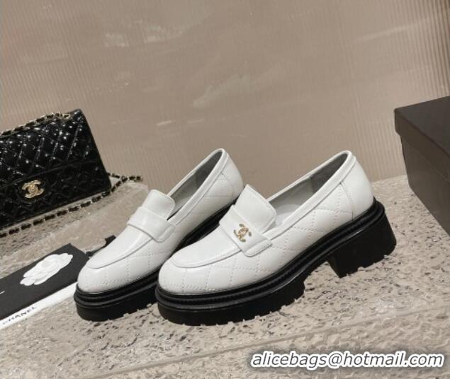 Popular Style Chanel Calfskin Loafers with CC White 719110