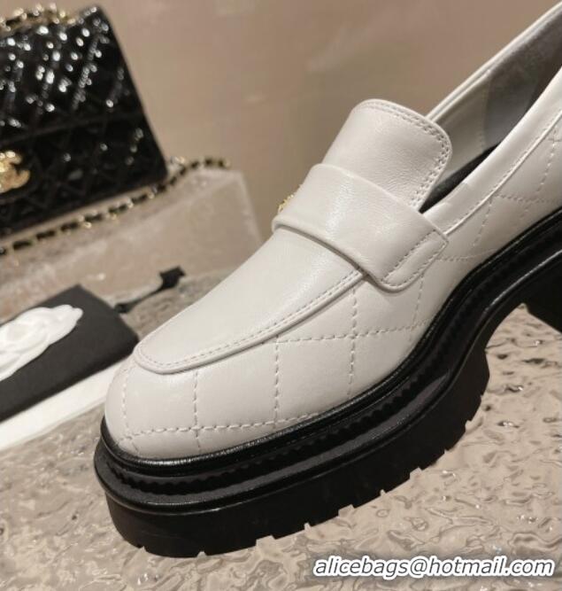 Popular Style Chanel Calfskin Loafers with CC White 719110