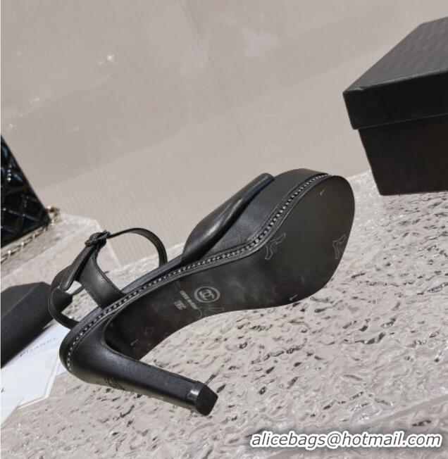 Sophisticated Chanel Leather High Heel Sandals Black 719111