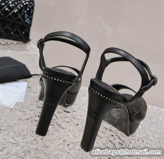 Sophisticated Chanel Leather High Heel Sandals Black 719111