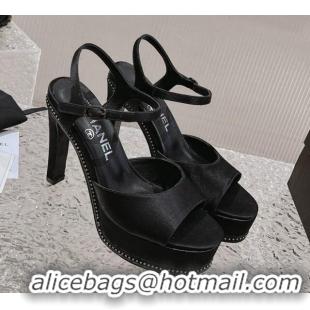 Good Looking Chanel Satin High Heel Sandals Black 719112