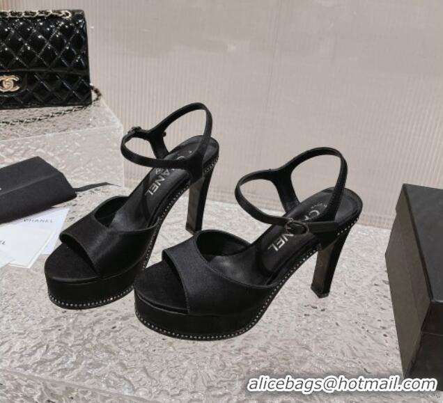 Good Looking Chanel Satin High Heel Sandals Black 719112